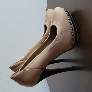 Aldo Studded Heels Tan Netural 6.5